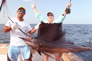 Sailfish School Student Dr. Steve Hoffman first Sailfish on Fly at the Sailfish School