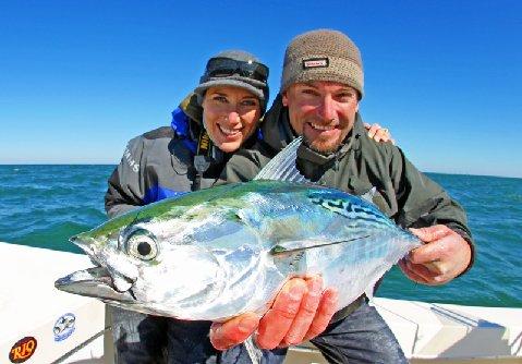 Jeska's first Albie, aboard Fly Reel captain Jake Jordan