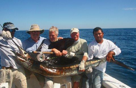 George, Greg, Ken, with mates, aboard Intensity, Jake Jordan's Sailfish School, Casa Vieja Lodge, Guatemala, Intensity, Captain Mine Sheeder, January 16, 2011