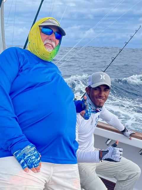 Peter Gelfand and Tyler Garbutt at Costa Ric Blue Marlin Fly Fishing School, Captain Jake Jordan photo July 2022
