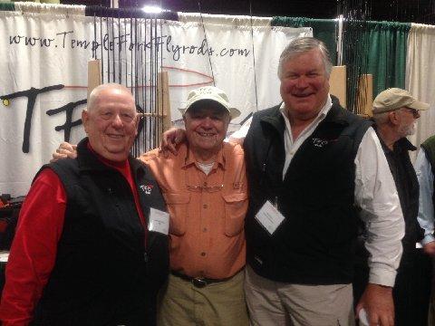 Rick Pope, Lefty Kreh. Jake Jordan, TFO Booth, Somerset NJ Fly Fishing Show, January 2014