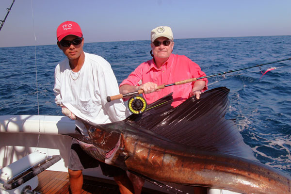 Tuna Tom Gilmore caught his first Sailfish on fly at The Sailfish School in Guatemala at the Casa Vieja Lodge.