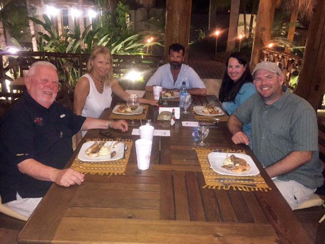 Diane, Chris, Captain Mike Sheeder, Wanda Hair Taylor, and I at dinner, Casa Vieja Lodge, Guatemala, January 2016