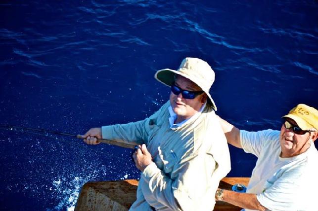 Bill Brinton at "The Blue Marlin Fly Fishing School, Los Suenos CR, wirh Jake Jordan July 2015