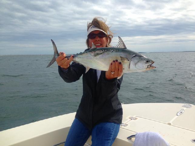 Rosie Warren Albie on fly October 21 2013 aboard Fly Reel with Captain Jake Jordan