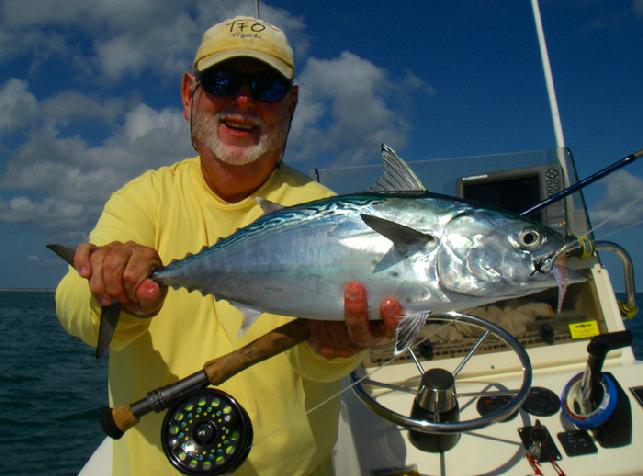 Releasing Albie on Fly, Captain Jake Jordan, Released September 24, 2010, Aboard Vessel, Fly Reel" Cape Lookout area of North Carolina