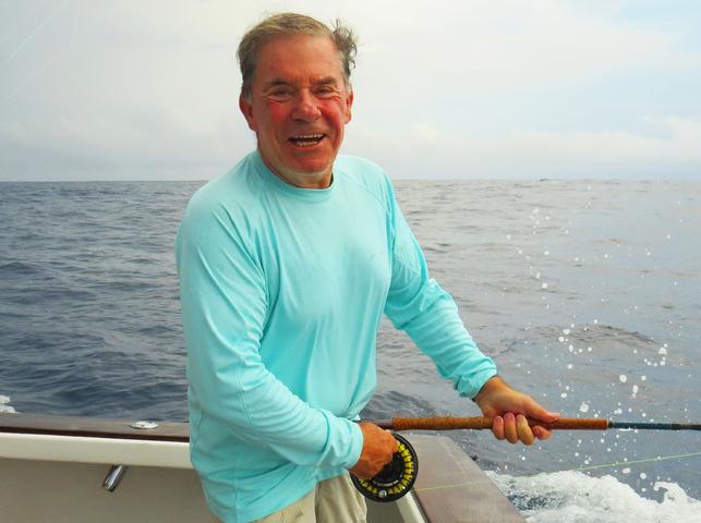 Don Butler fighting third Blue Marlin on Fly, July 2016