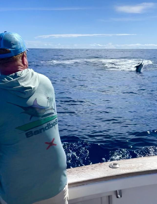 Chad fighting Blue Marlin on Fly at Jake Jordan's Costa Rica Blue Marlin Fly Fishing School July 2022